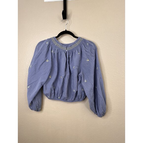 American Eagle Womens Blue Embroidered Crop Blouse Size S Bohemian Cotton - Picture 3 of 7